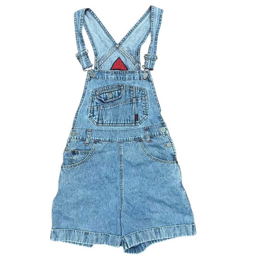 Sol Squeeze Denim Shortalls Light Wash  Cotton Overalls Womens Size S 90's Style - Picture 2 of 8